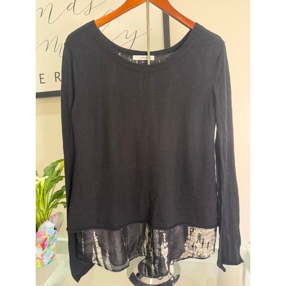 Subtle Luxury Layered Sweater and Blouse | Black Abstract Print | XS/S